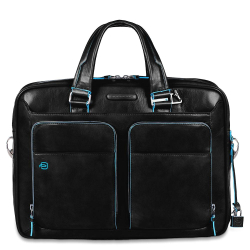 Piquadro laptoptas / Aktetas / Werktas 15 Inch Leer Blue Square Zwart