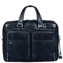 Piquadro Laptoptas / Aktetas / Werktas 15 Inch Leer Blue Square Groen