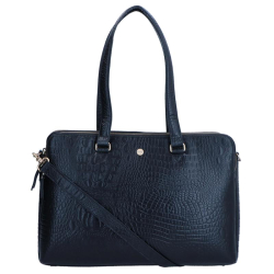 FMME Laptoptas / Aktetas / Werktas Dames 15.6 Inch Leer Crocoprint Charlotte Zwart
